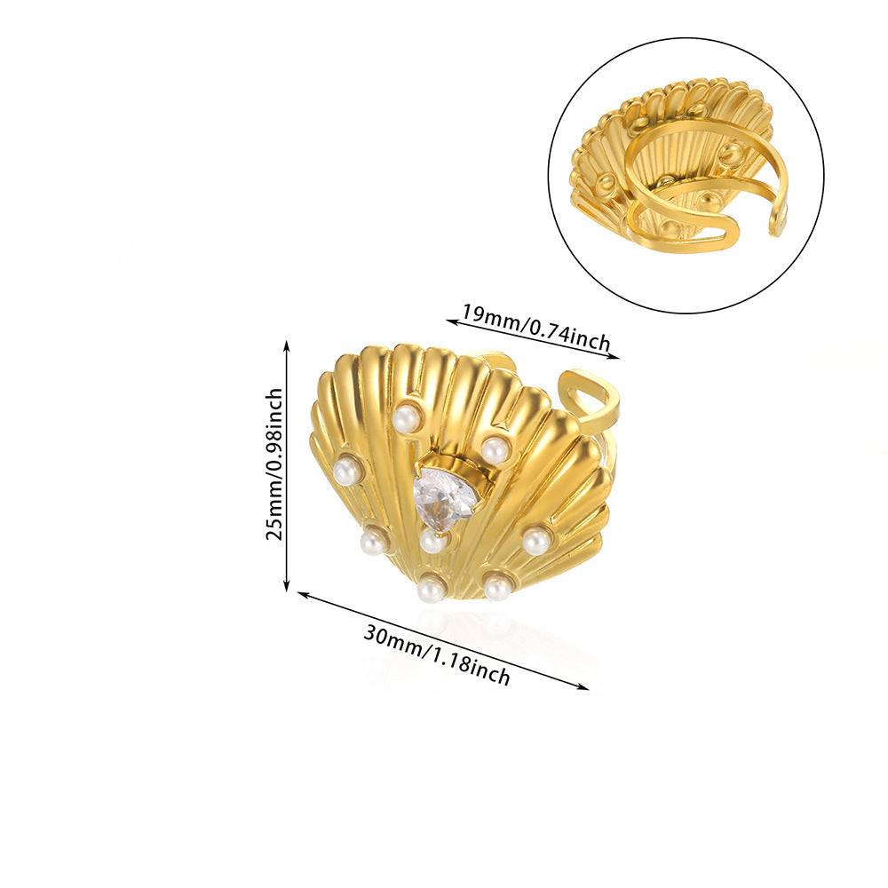 European And American New Stainless Steel Pearl Zircon Ring For Women - Beauty Accessories