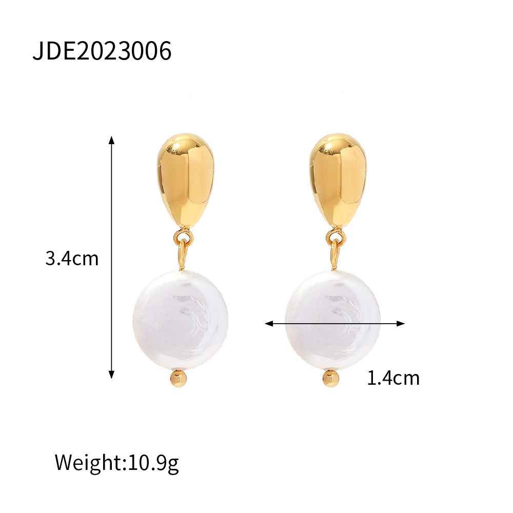 Stainless Steel Water Pearl Earrings - Beauty Accessories