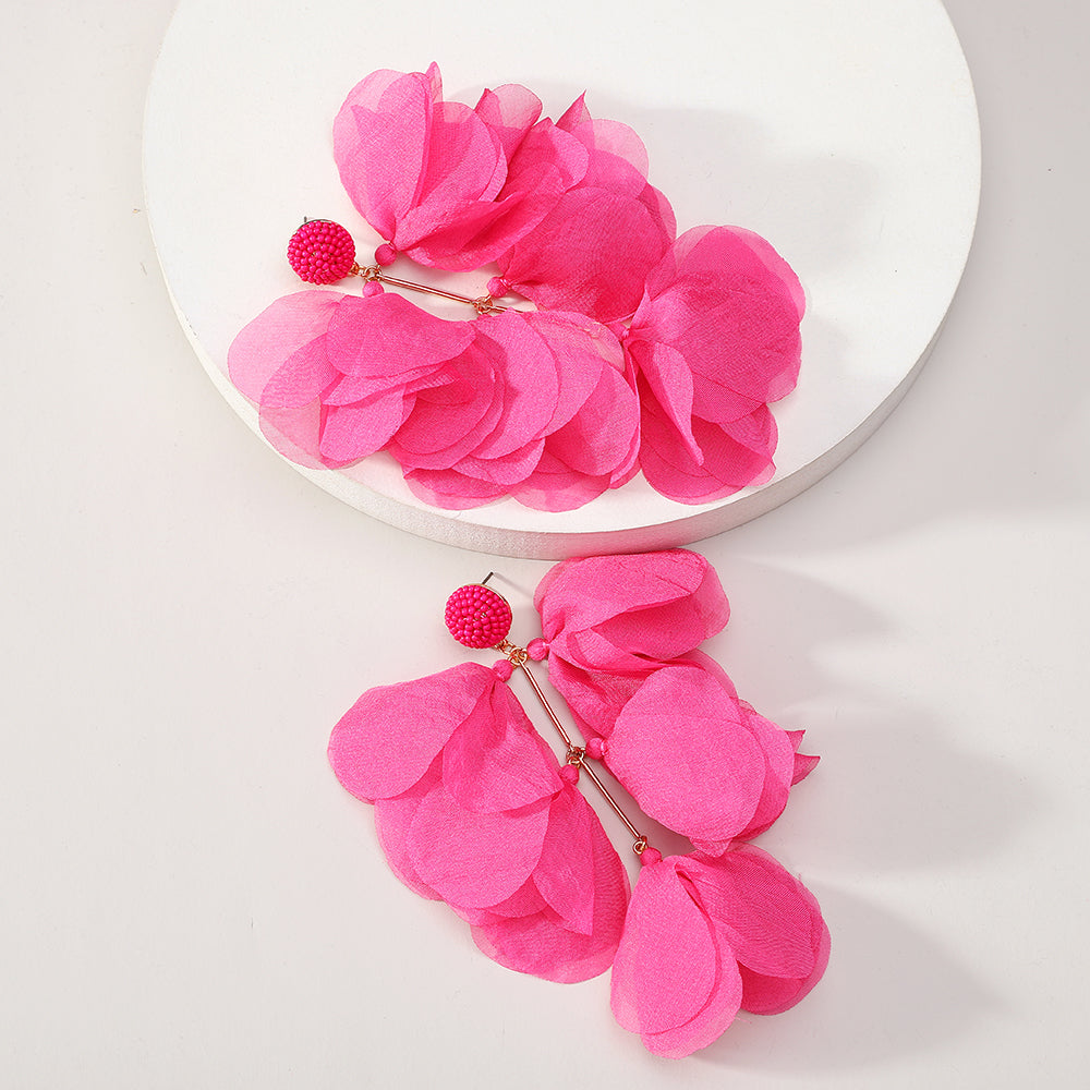 Bohemian Long Fabric Chiffon Petal Tassel Earrings - Beauty Accessories