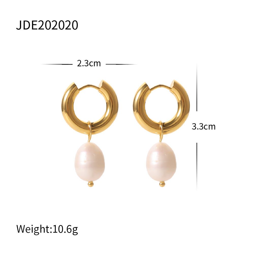Stainless Steel Water Pearl Earrings