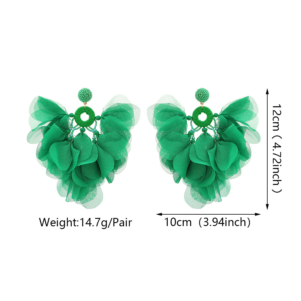 Handmade Bohemian Beaded Chiffon Flower Tassel Earrings - Beauty Accessories