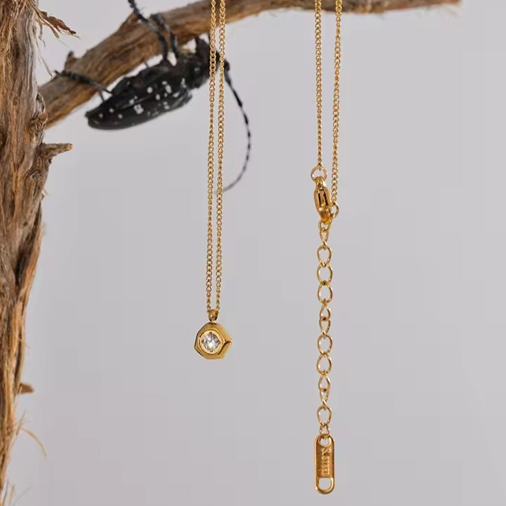 Waterproof Zircon Pendant Necklace 18k Gold Stainless Steel - Beauty Accessories