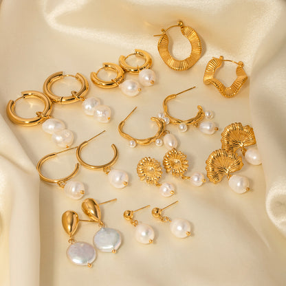 Stainless Steel Water Pearl Earrings