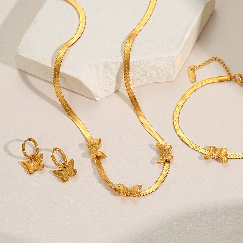 Butterfly Bracelet Women's 18K Gold Snake Bone Chain Jewelry - Beauty Accessories