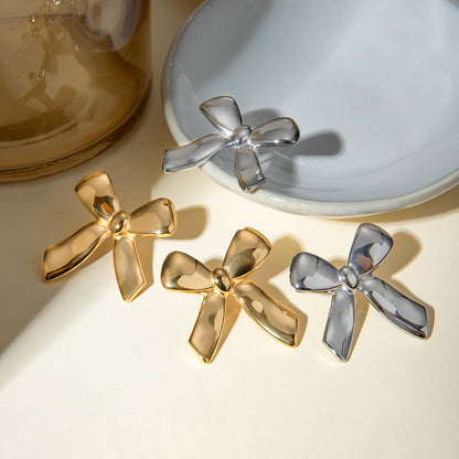 Stainless Steel Glossy Bow Earrings - Beauty Accessories