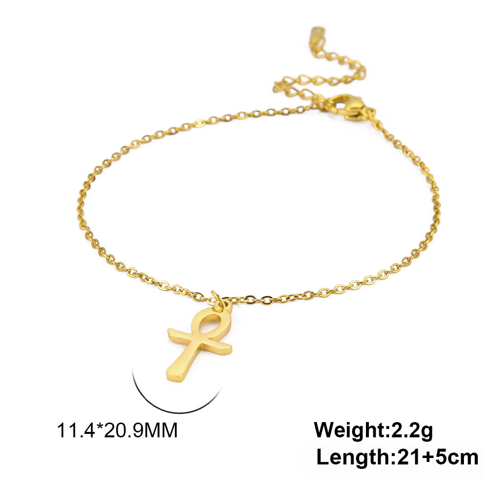 Cross Anklet Stainless Steel Egyptian Pendant - Beauty Accessories