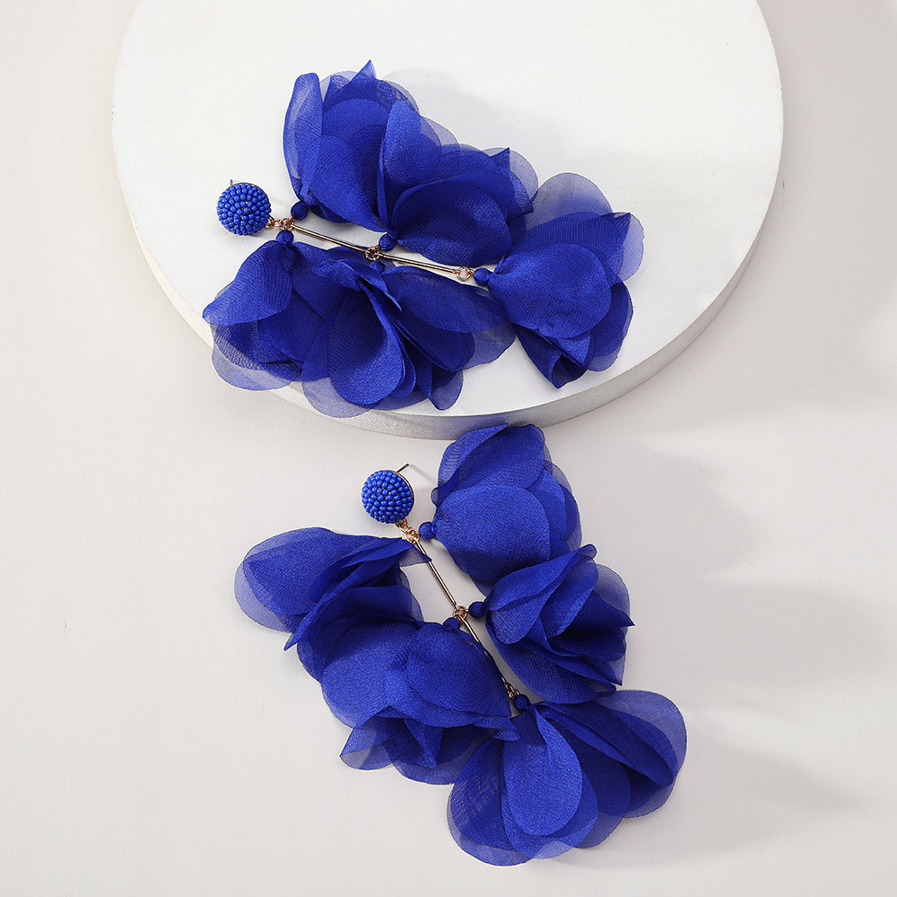 Bohemian Long Fabric Chiffon Petal Tassel Earrings - Beauty Accessories