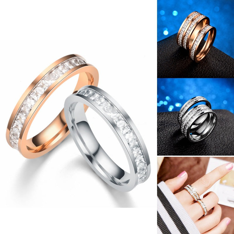 Fashion Rhinestones Rings Women Stainless Steel Ring - Beauty Accessories