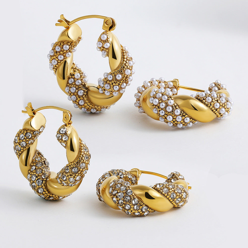 Stainless Steel 18K Gold Plating Twist-knot Earrings With Diamonds - Beauty Accessories