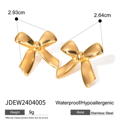 Stainless Steel Glossy Bow Earrings - Beauty Accessories