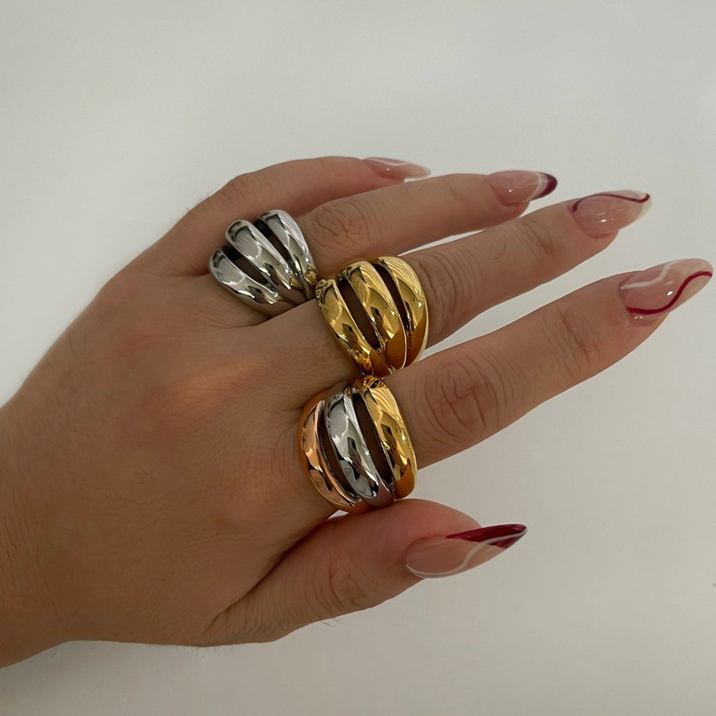 Stainless Steel Hollow Three-ring Three-color Niche Simple Women - Beauty Accessories