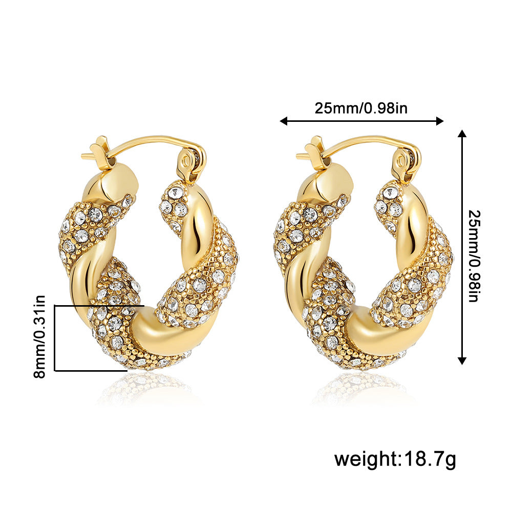 Stainless Steel 18K Gold Plating Twist-knot Earrings With Diamonds - Beauty Accessories