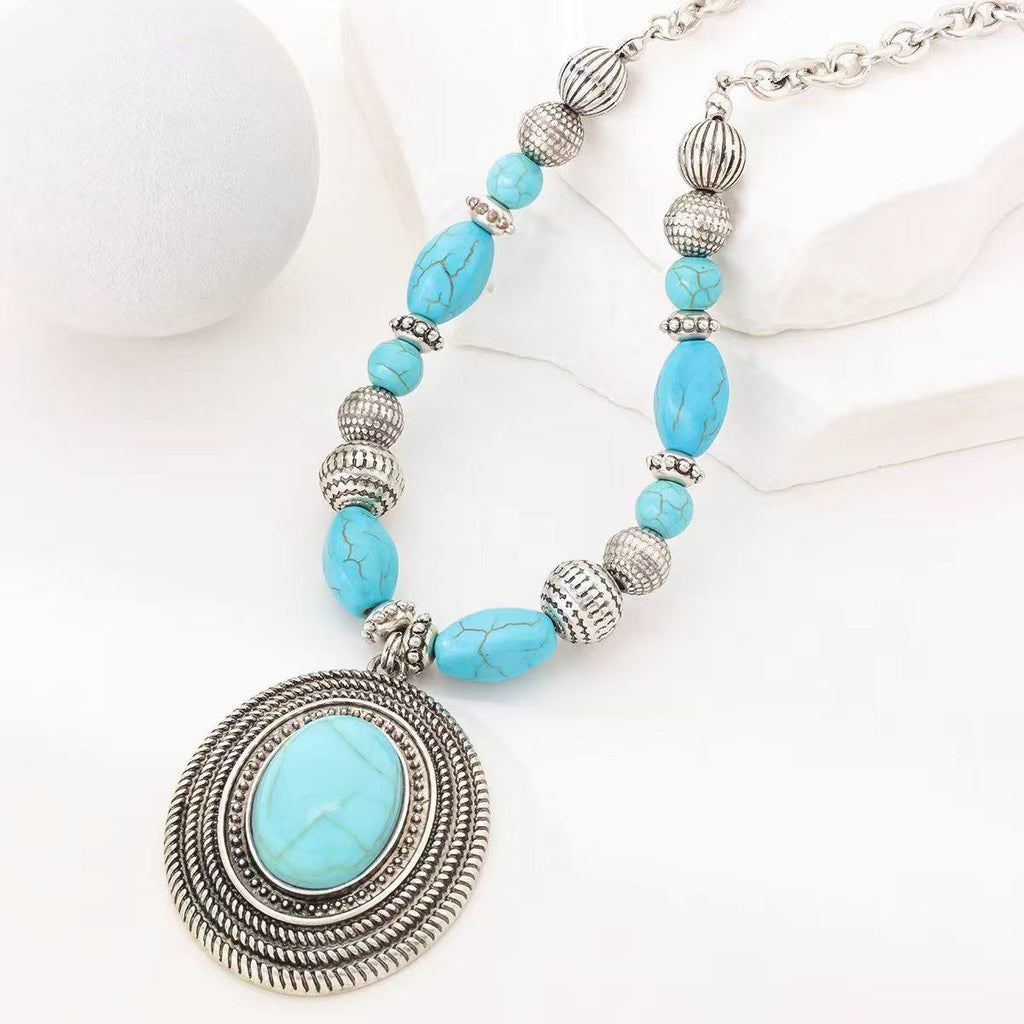 Vintage Turquoise Bead Necklace In Bohemian Style - Beauty Accessories