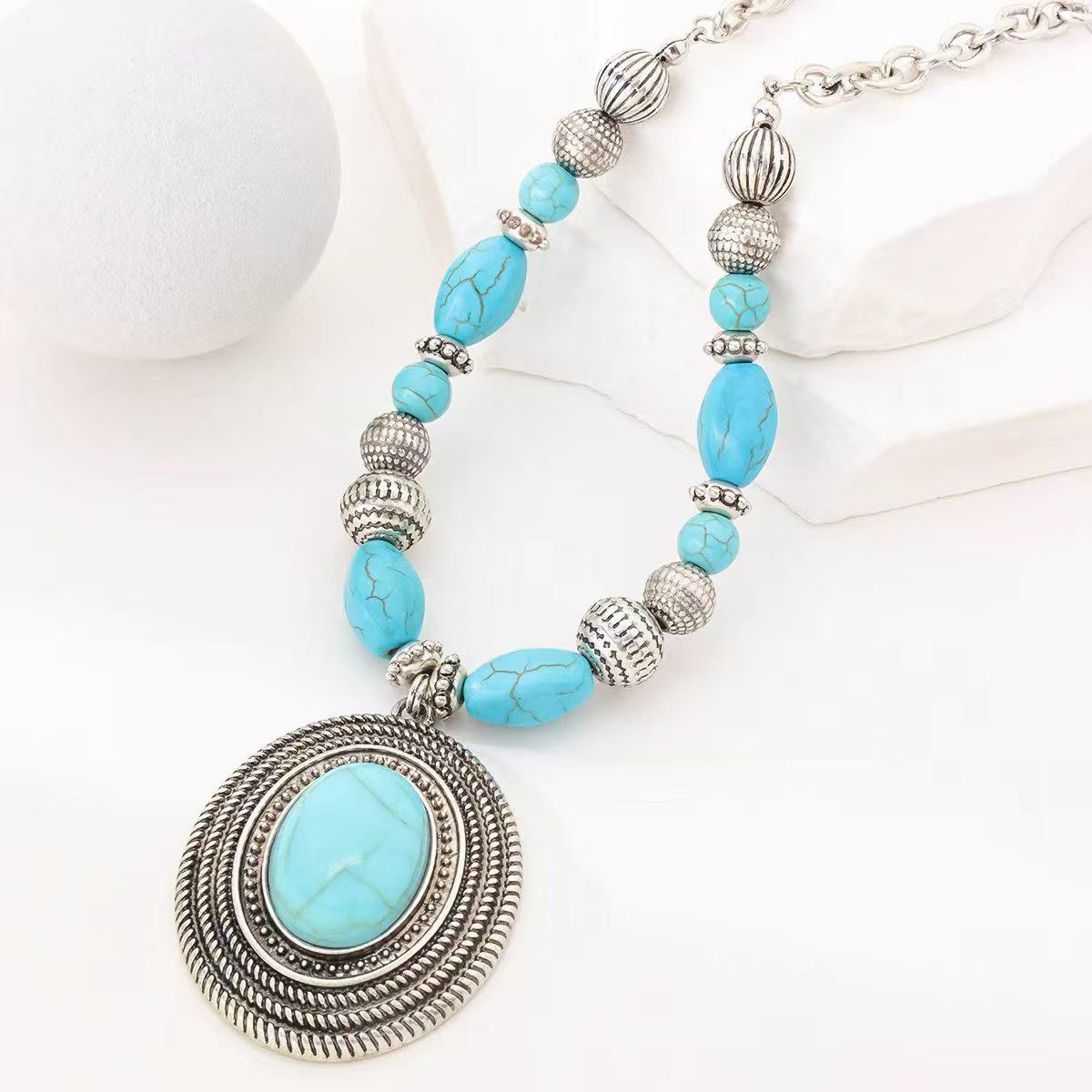 Vintage Turquoise Bead Necklace In Bohemian Style - Beauty Accessories