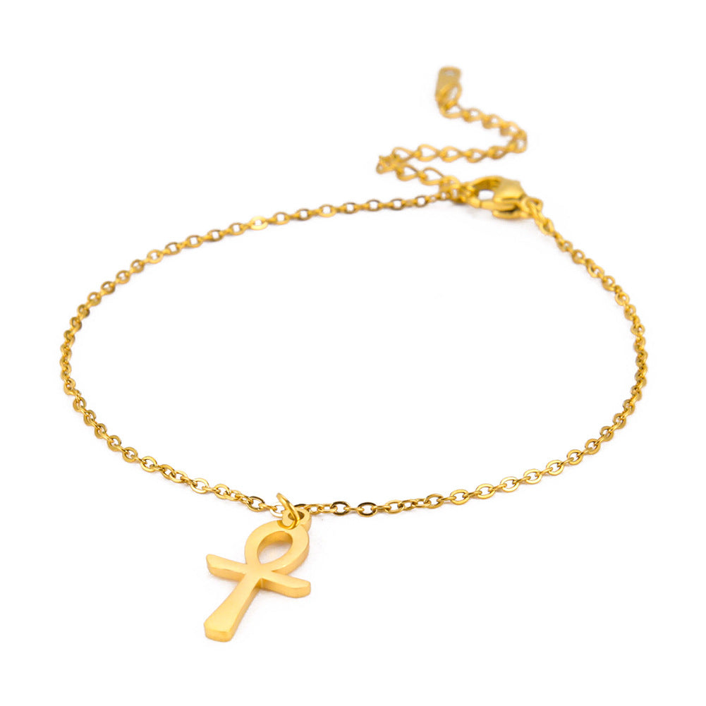 Cross Anklet Stainless Steel Egyptian Pendant - Beauty Accessories