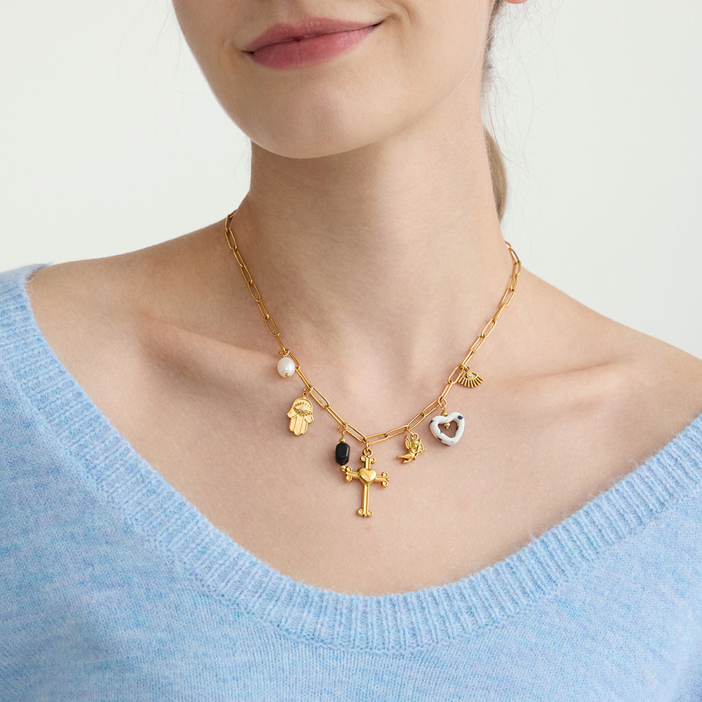 Retro 18K Gold Stainless Steel Jewelry Freshwater Pearl Necklace - Beauty Accessories
