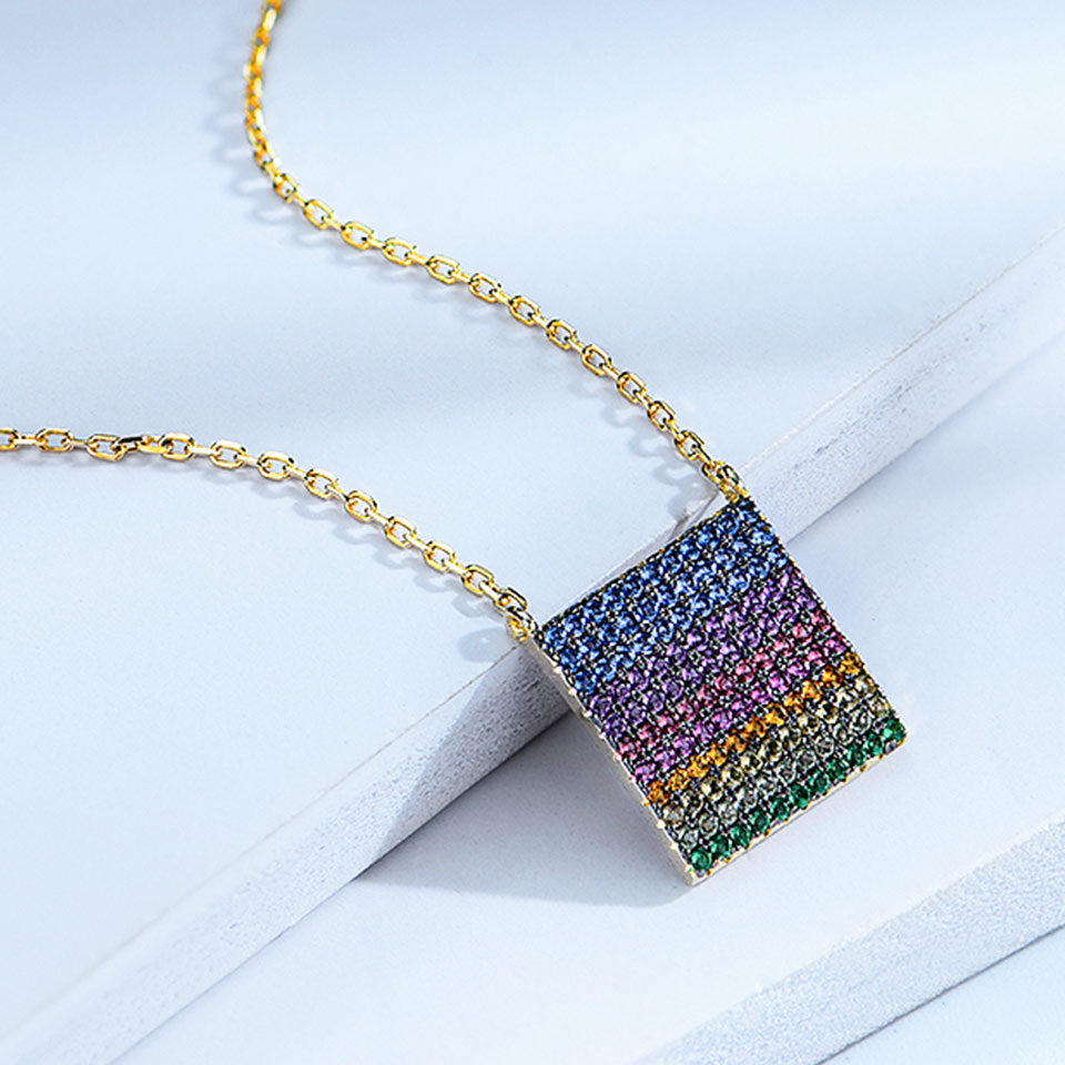 Square Zircon S925 Silver Simple Pendant - Beauty Accessories