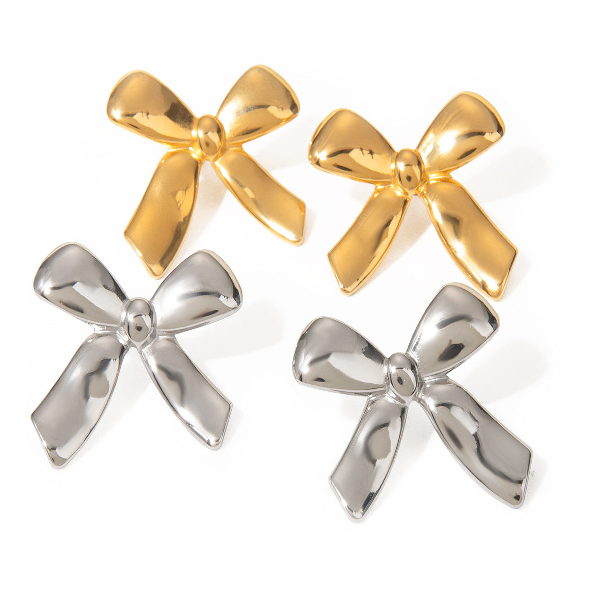 Stainless Steel Glossy Bow Earrings - Beauty Accessories