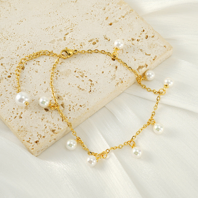 Fashion Simple Tassel Stainless Steel Pearl Anklet - Beauty Accessories