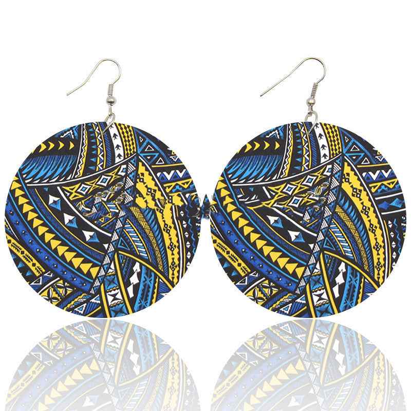 Bohemian Totem Printed Wooden Earrings Trend Pattern African