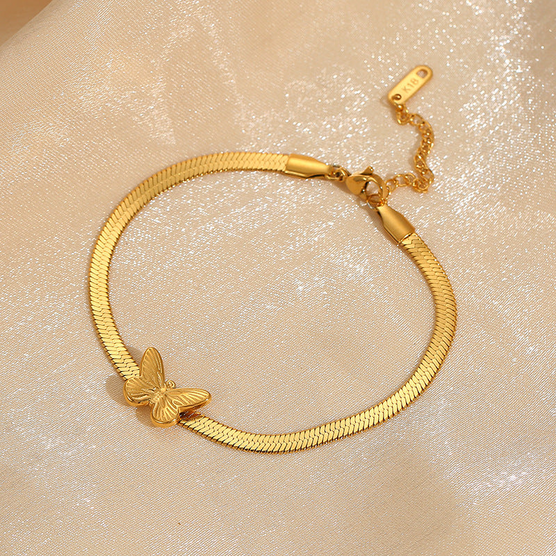 Butterfly Bracelet Women's 18K Gold Snake Bone Chain Jewelry - Beauty Accessories