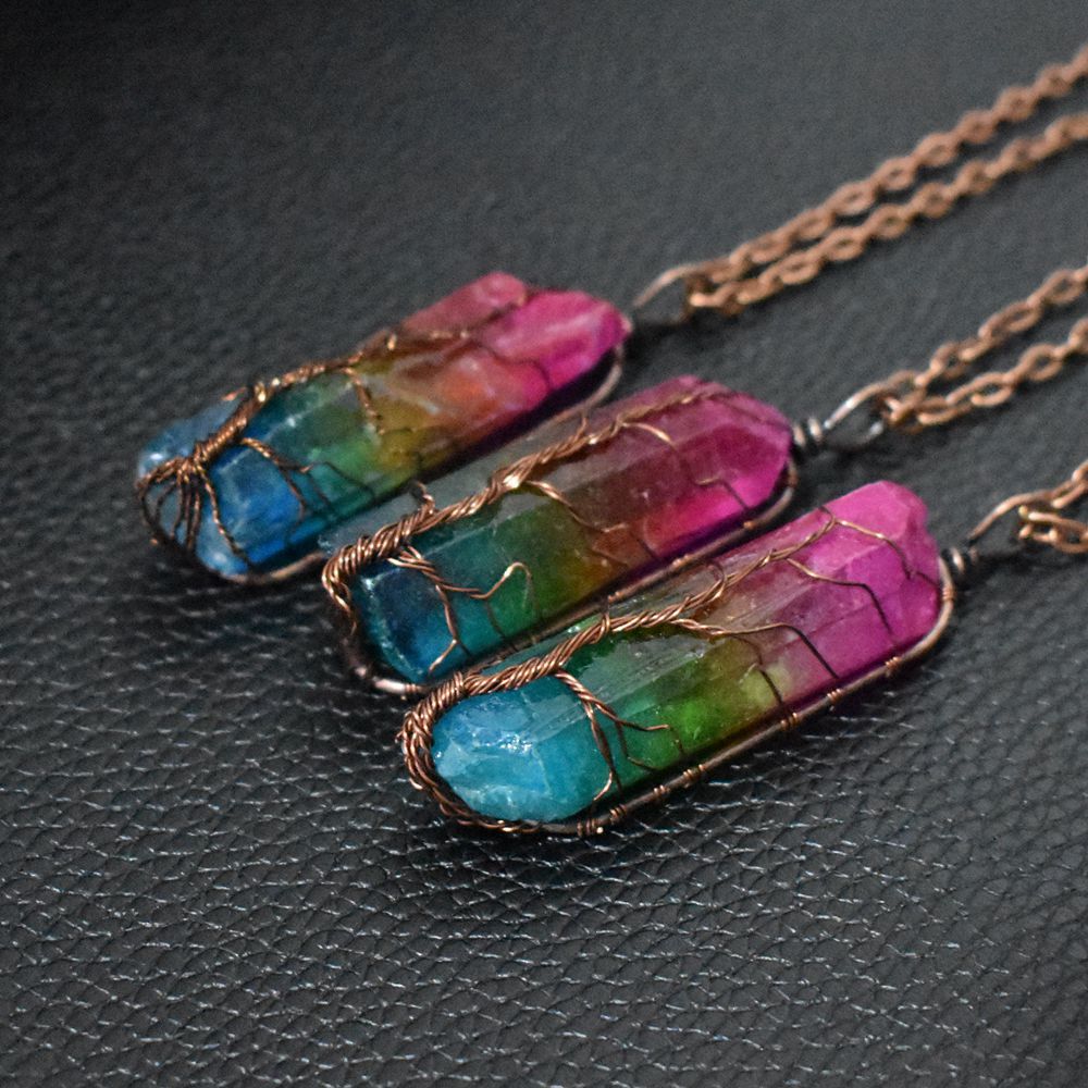 Stone Crystal Pillar Tree Of Life Pendant Ins Fashion Necklace - Beauty Accessories