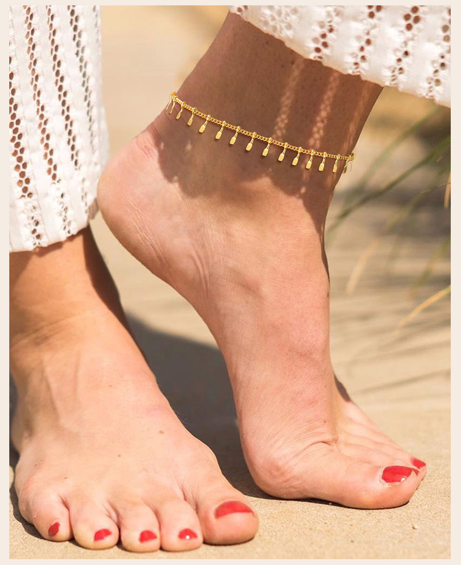 Anklet Stainless Steel Ring Tassel Anklet Bohemian Beach Foot Ornaments - Beauty Accessories