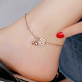 Serena rose gold coin anklet, front view