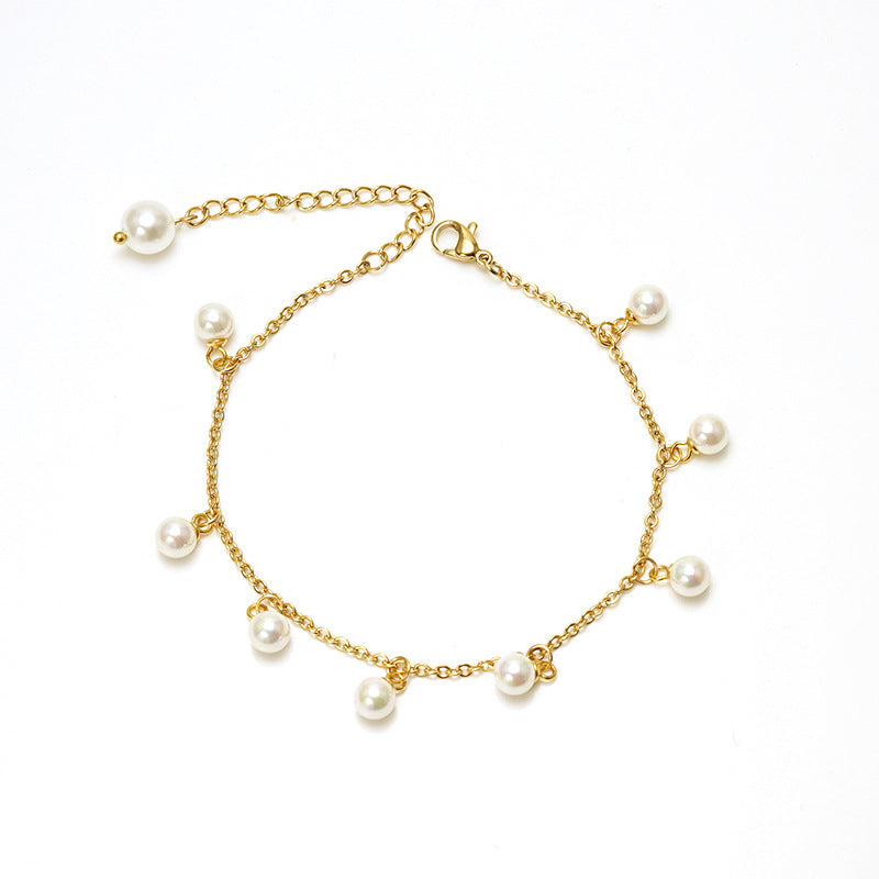 Fashion Simple Tassel Stainless Steel Pearl Anklet - Beauty Accessories