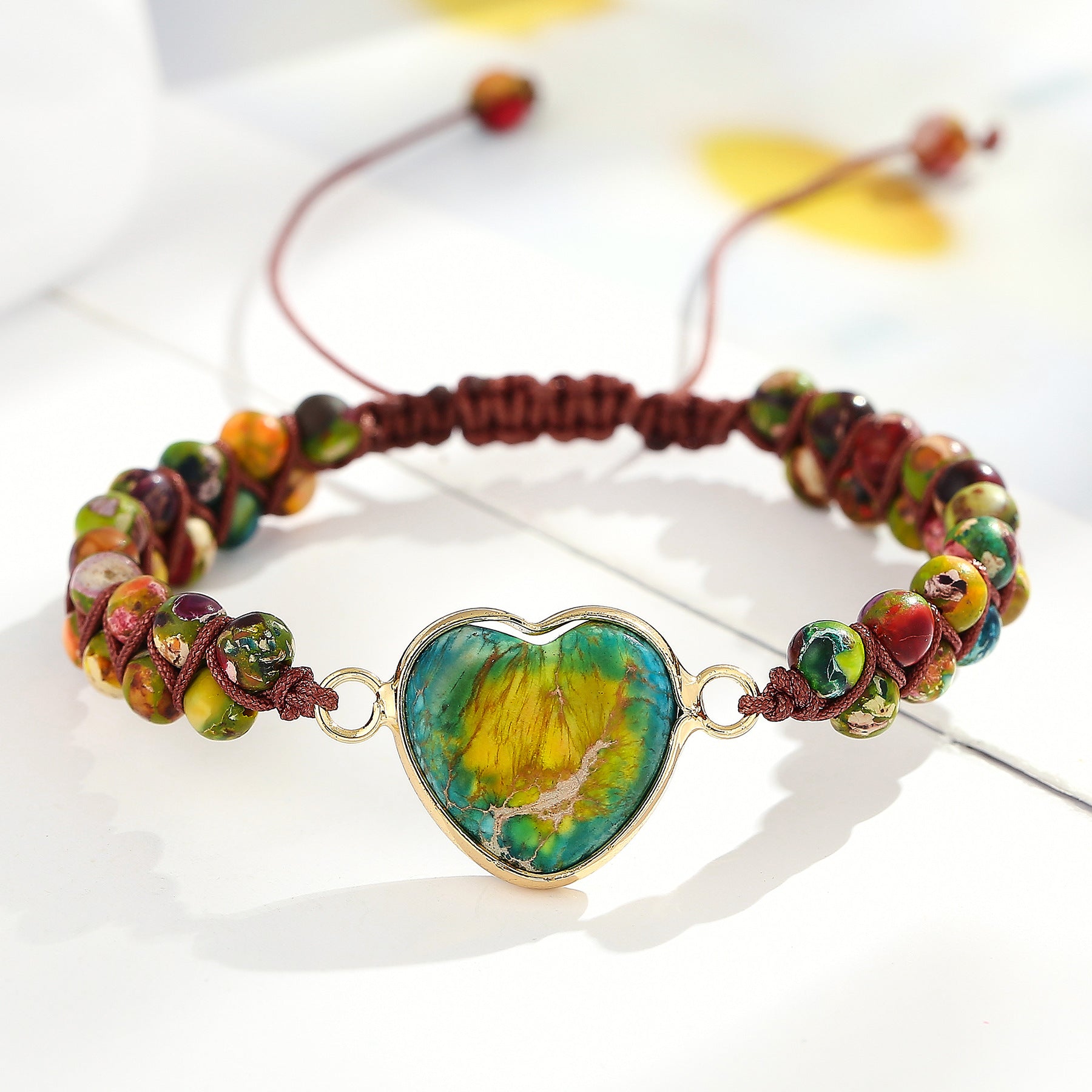 Natural Emperor Stone Heart-shaped Double-layer Hand-woven Adjustable Bracelet
