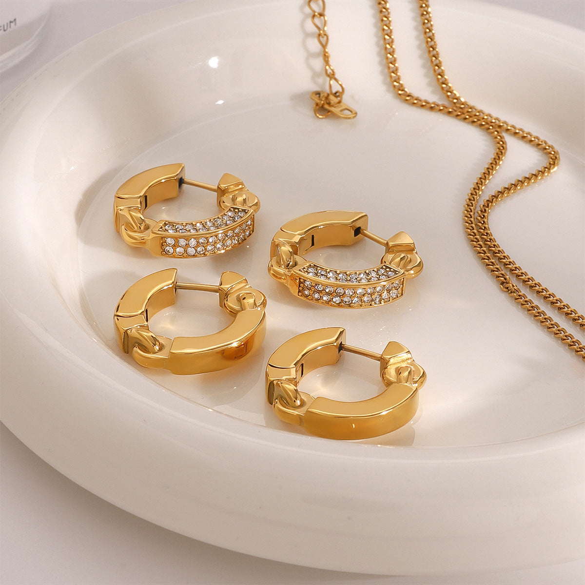 Stainless Steel Diamond Geometric Earrings - Beauty Accessories