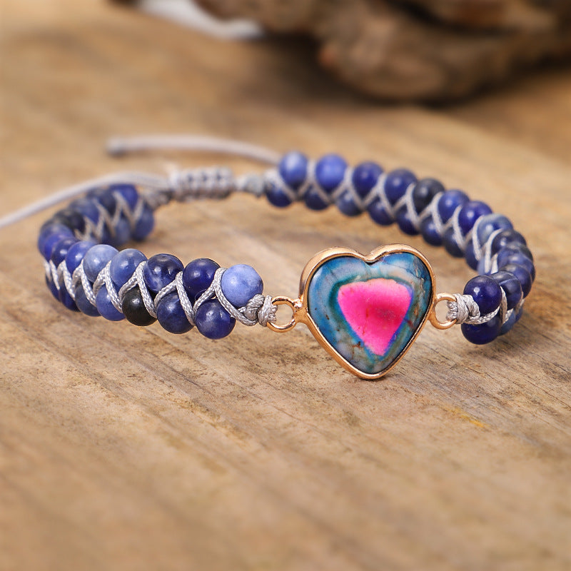 Hand-knitted Heart-shaped Natural Stone Bracelet