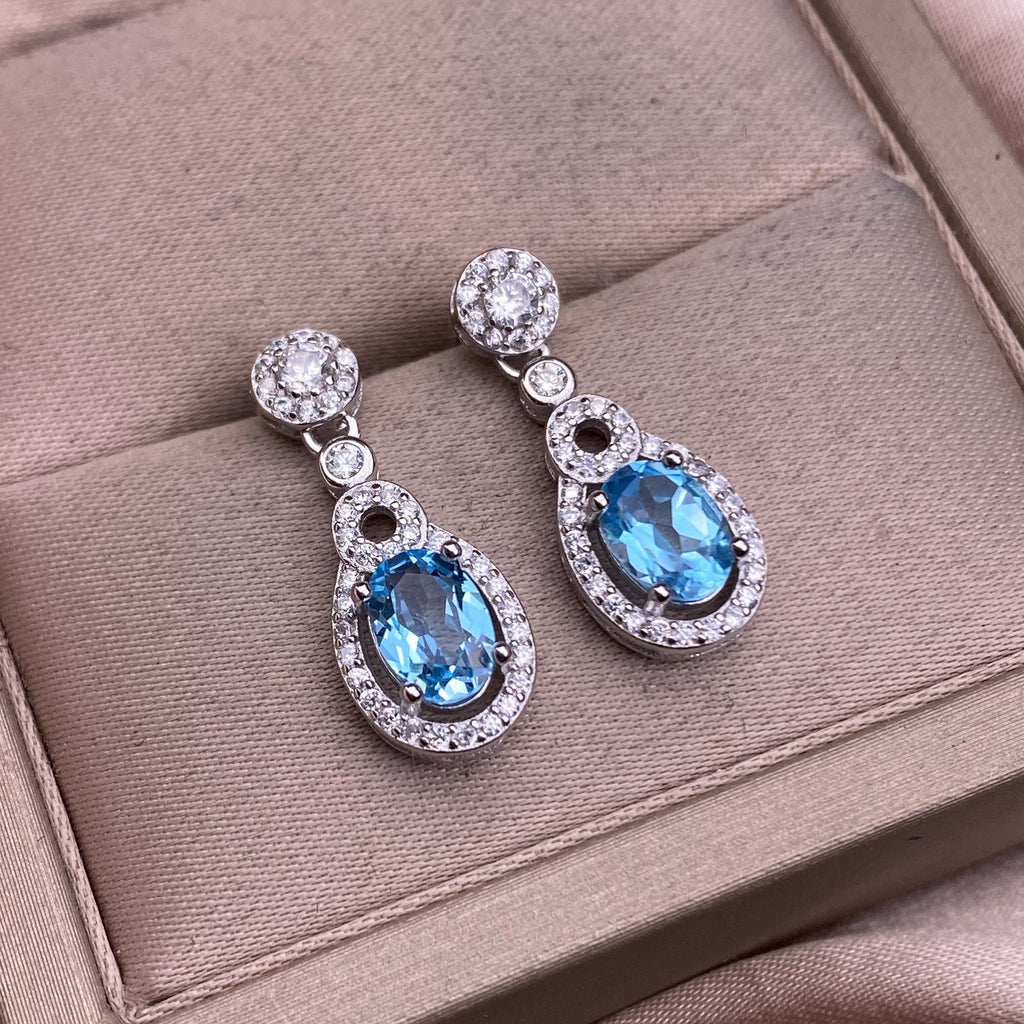 Blue Topaz Earrings S925 Silver Set With Full Diamonds - Beauty Accessories