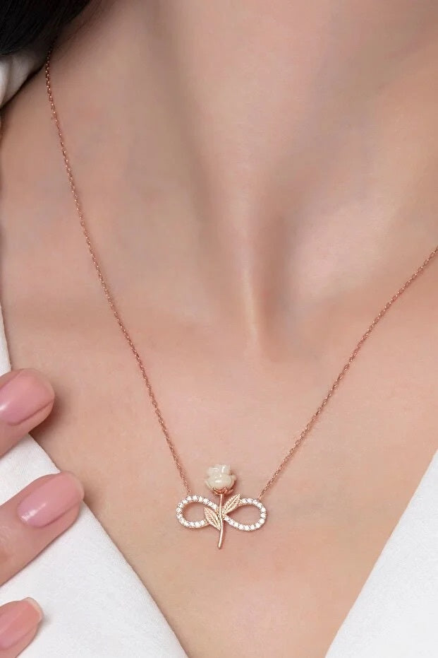 925 Sterling Silver Rose Gold Plated Infinity Necklace - Beauty Accessories