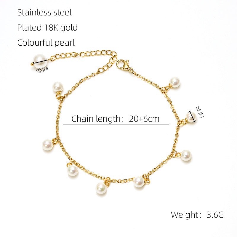 Fashion Simple Tassel Stainless Steel Pearl Anklet - Beauty Accessories
