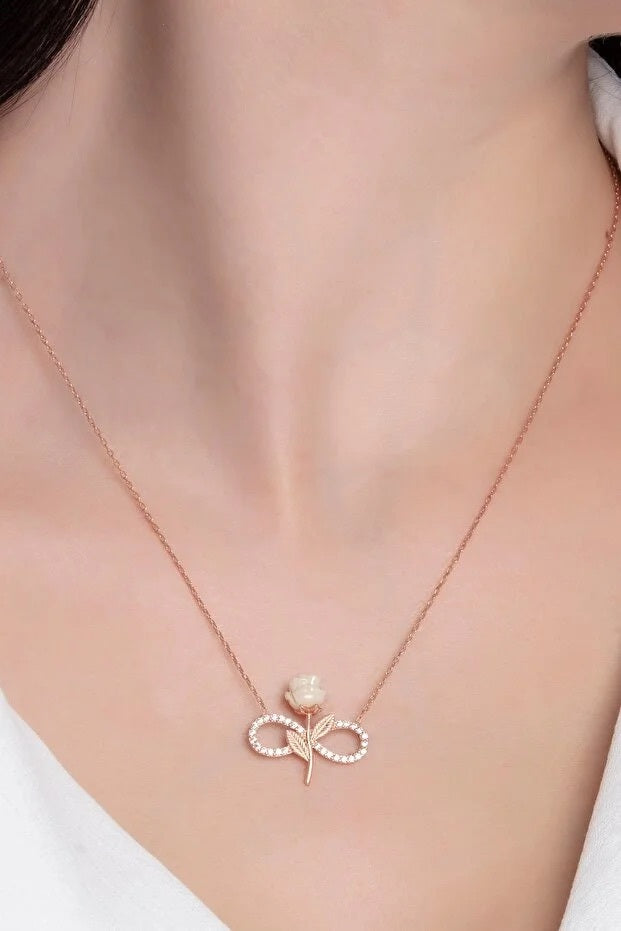 925 Sterling Silver Rose Gold Plated Infinity Necklace - Beauty Accessories