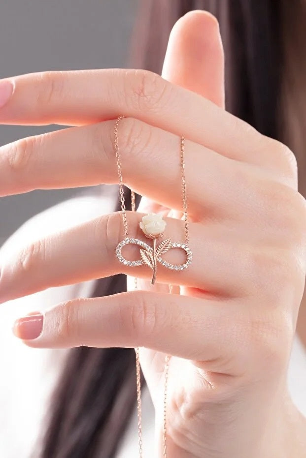 925 Sterling Silver Rose Gold Plated Infinity Necklace - Beauty Accessories