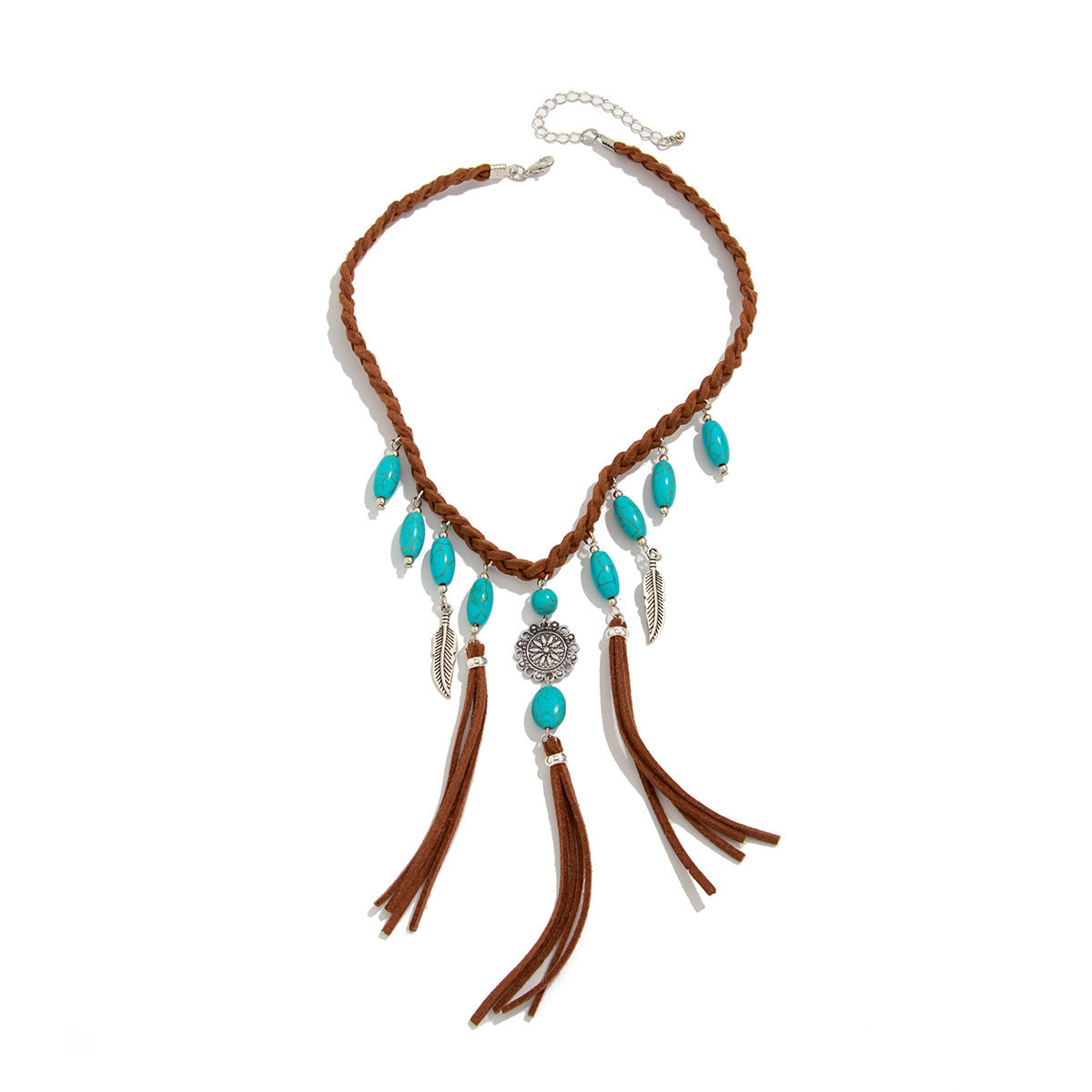Bohemian Turquoise Pendant Flannel Woven Tassel Necklace - Beauty Accessories