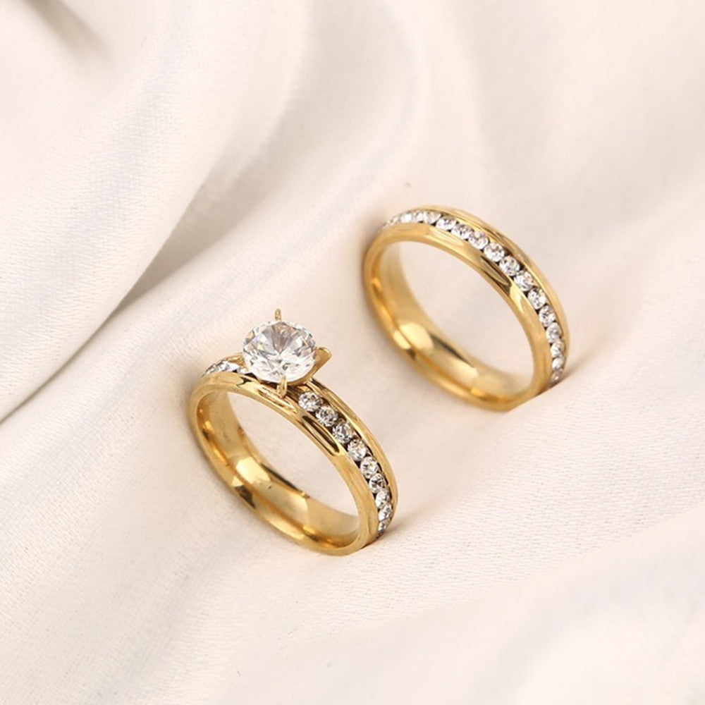 Gold Wedding Rings Stainless Steel Engagement Ring - Beauty Accessories