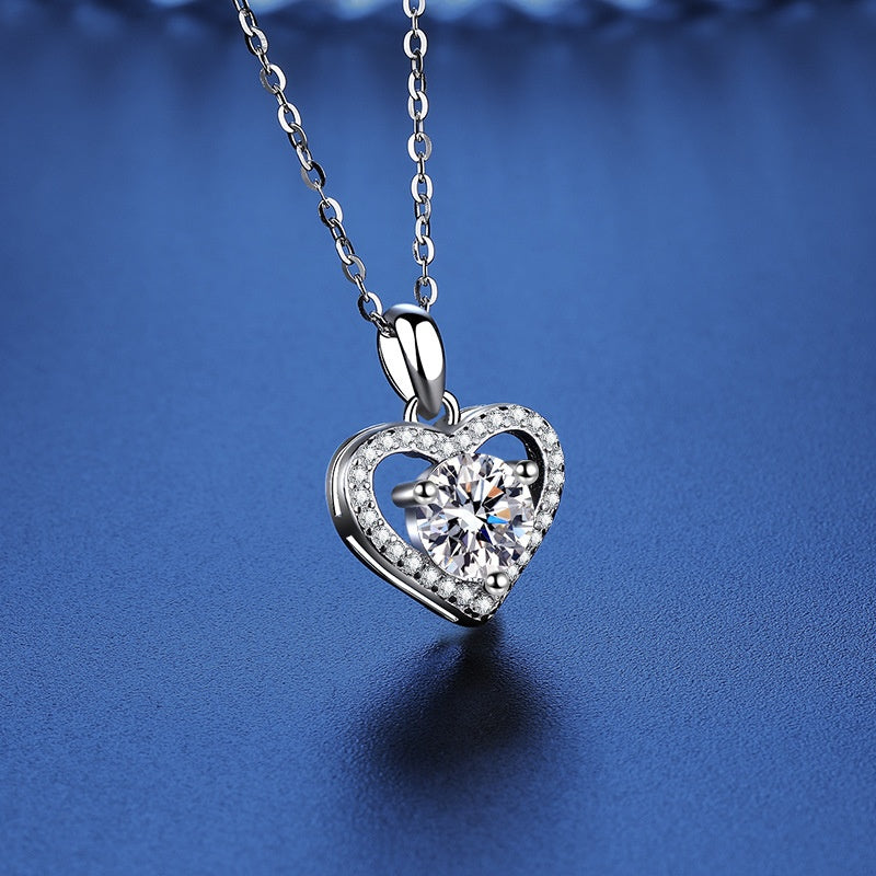 Sterling Silver Moissanite Ring Heart-shaped Necklace Female Clavicle Chain - Beauty Accessories
