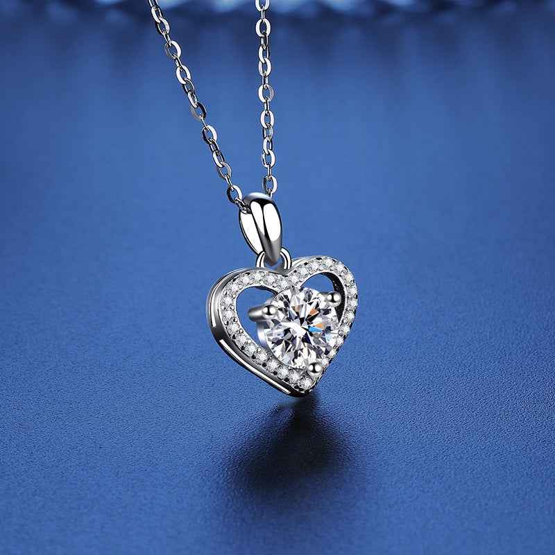 Sterling Silver Moissanite Ring Heart-shaped Necklace