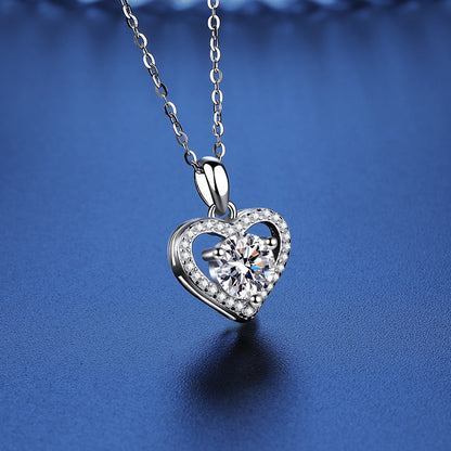 Sterling Silver Moissanite Ring Heart-shaped Necklace Female Clavicle Chain - Beauty Accessories