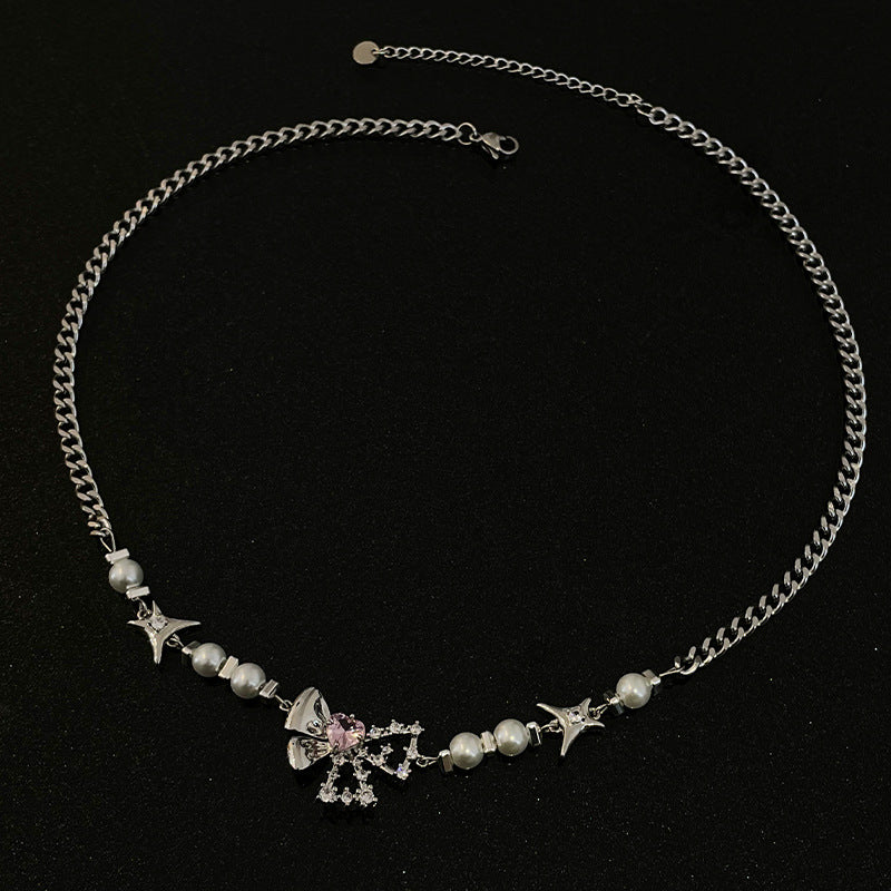 Love Pearl Stitching Bow Necklace - Beauty Accessories
