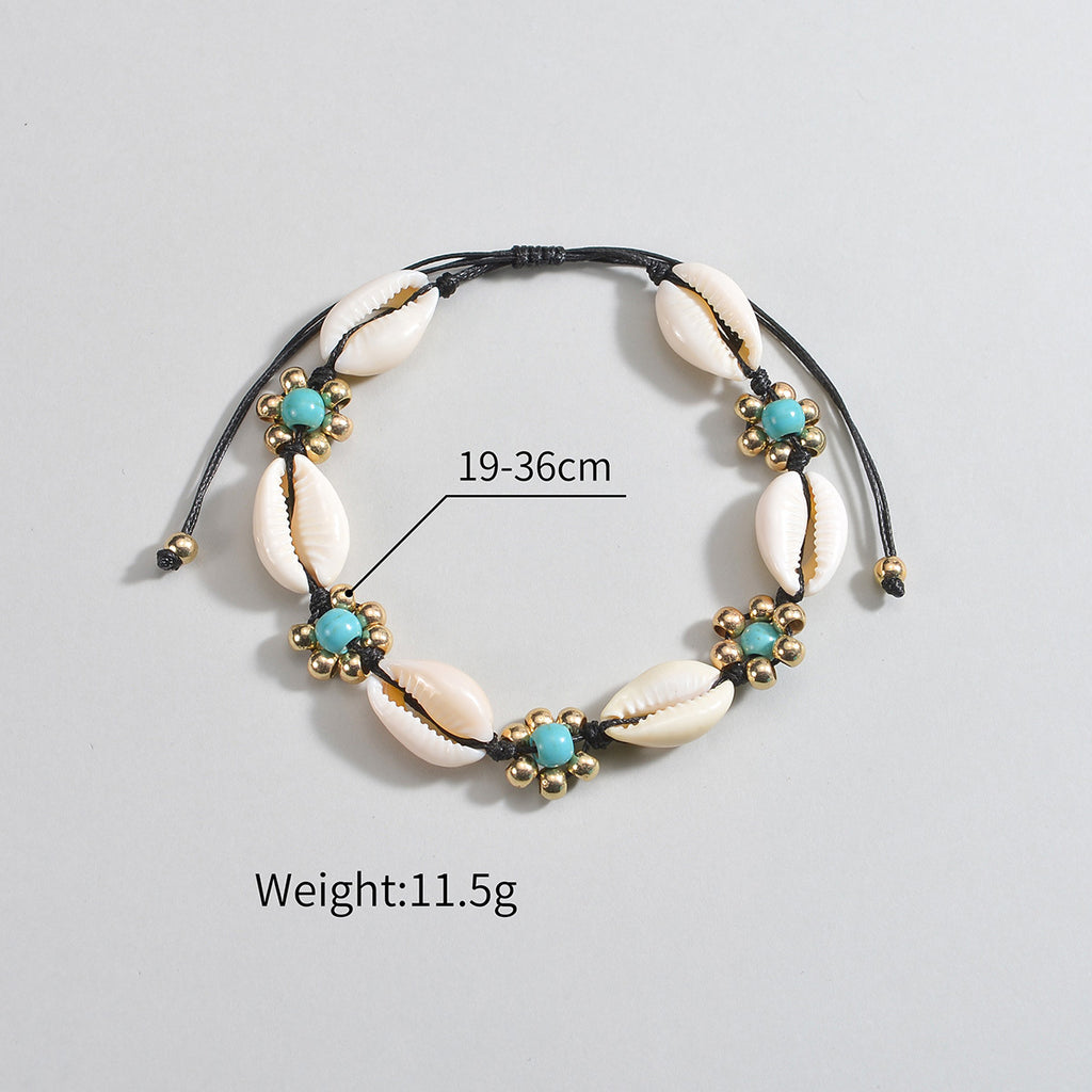Seashell Rice-bead Woven Adjustable Rope Beach Anklet - Beauty Accessories