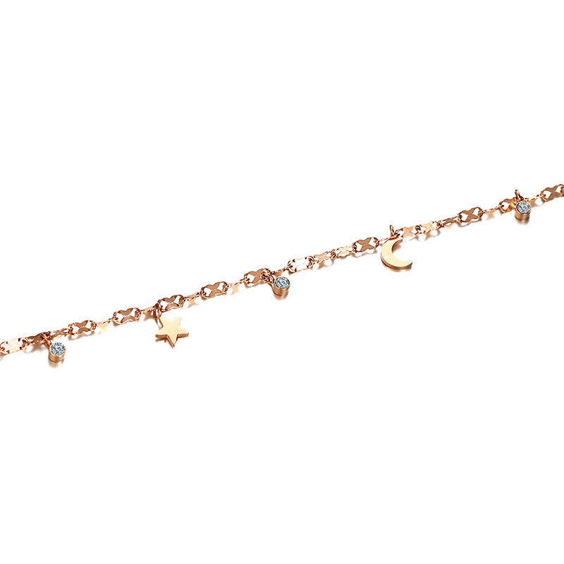 English Pomegranate Bell Lucky Star Stainless Steel Rhinestone Anklet - Beauty Accessories