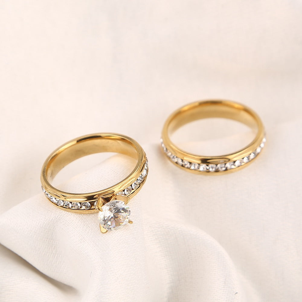 Gold Wedding Rings Stainless Steel Engagement Ring - Beauty Accessories