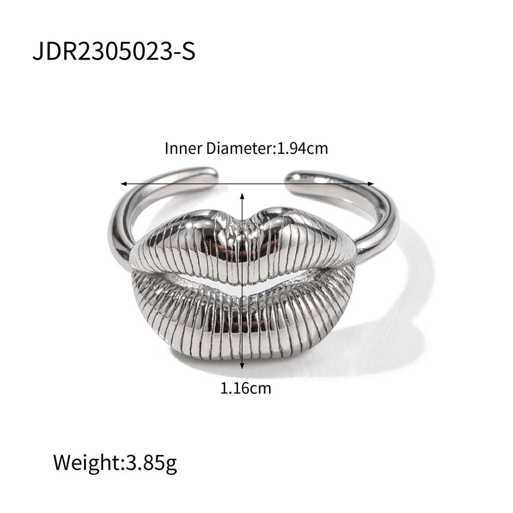 18K Gold Stainless Steel Lip Print Ring Ring For Women - Beauty Accessories