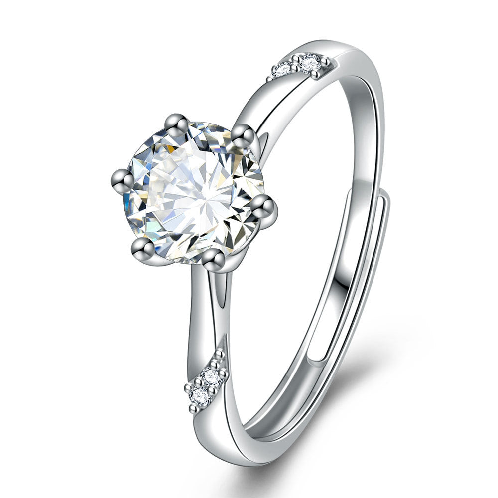 S925 Sterling Silver Diamond-studded Ring 1 Karat - Beauty Accessories