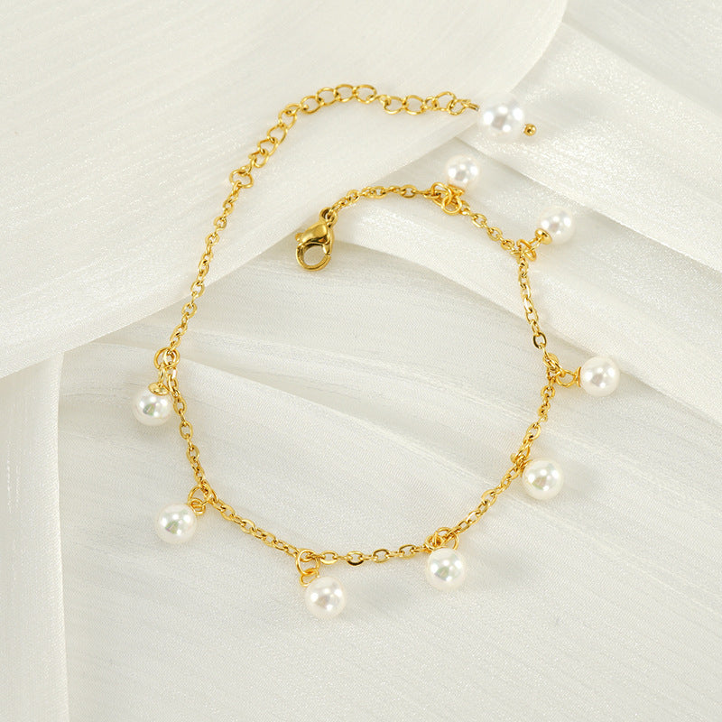 Fashion Simple Tassel Stainless Steel Pearl Anklet - Beauty Accessories
