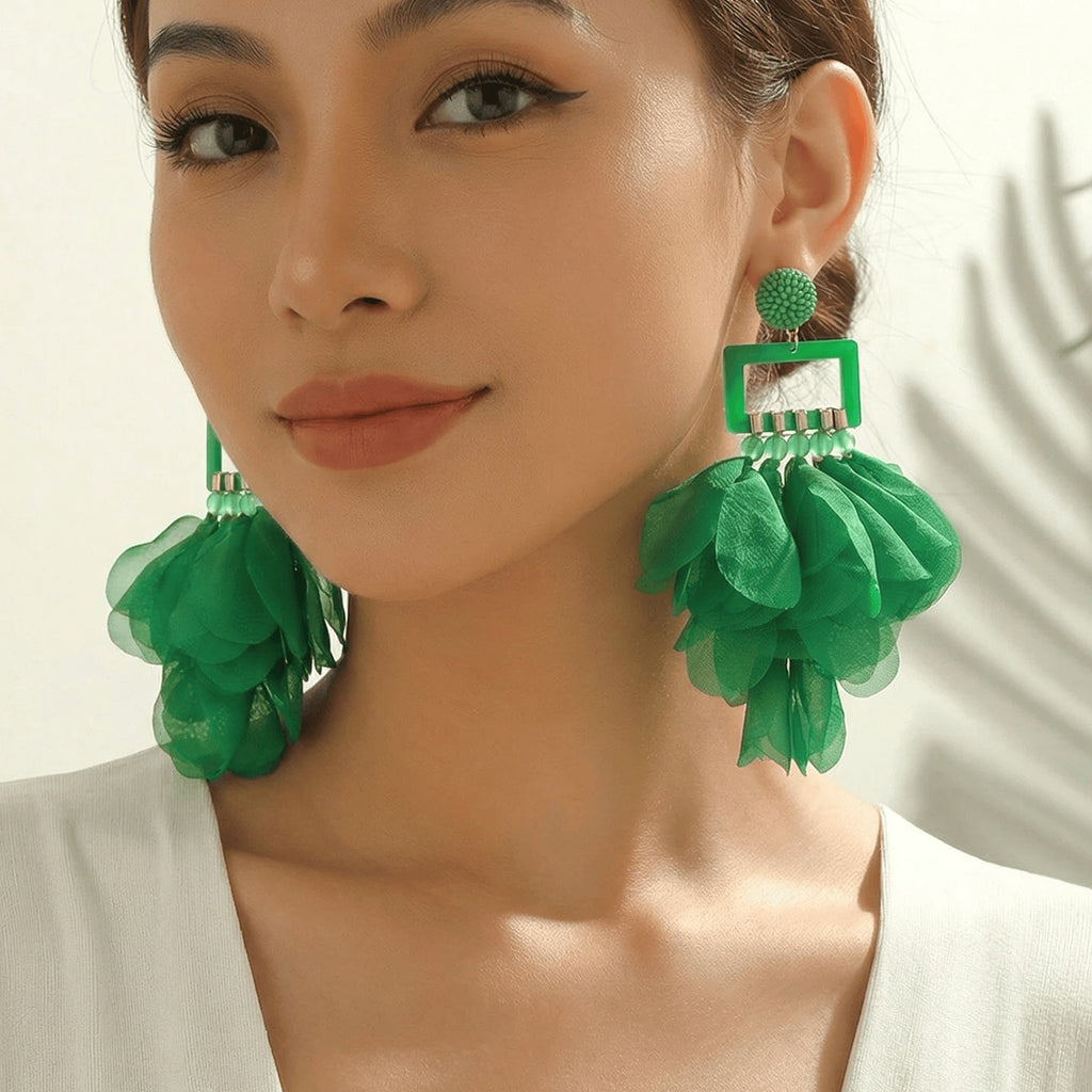 Handmade Chiffon Multi-Layer Tassel Earrings Bohemian Handmade - Beauty Accessories